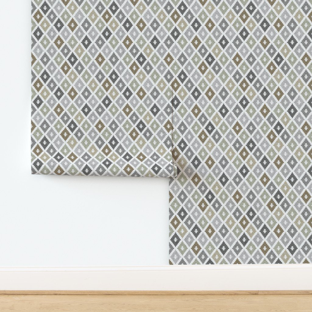Small Weathered Olive Sage Diamond Pattern in Charcoal and Sand Home Styling Collection Home Decor Collection earth tone wallpaper