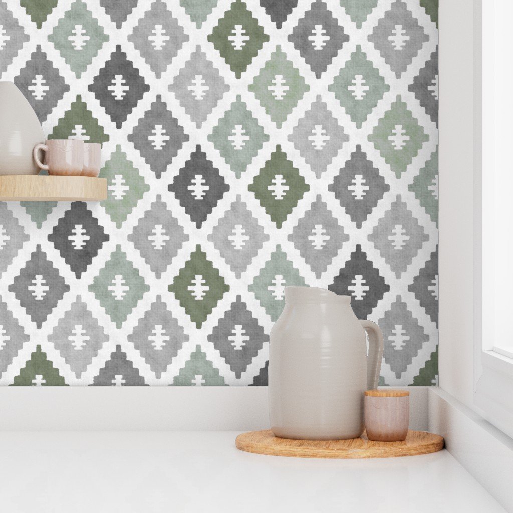 Large Weathered Sage Green Diamond Pattern in Charcoal Gray Interior Collection Decor Collection charcoal gray wallpaper
