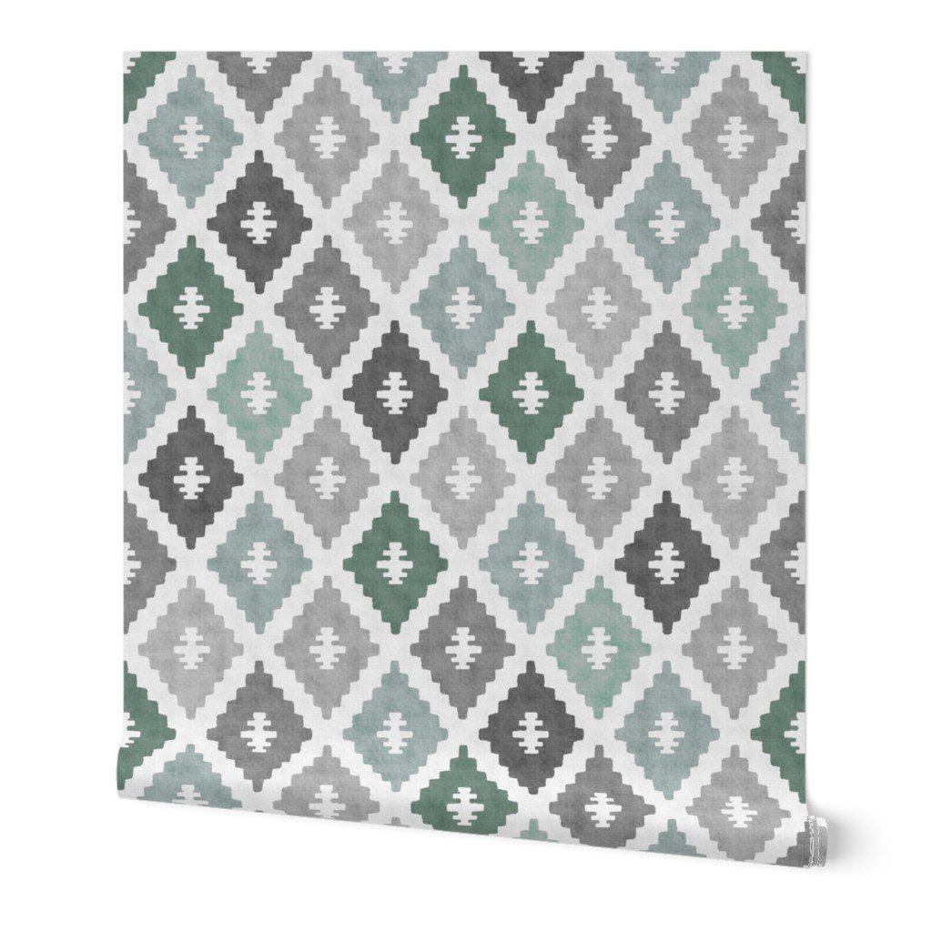 Large Weathered Seafoam Diamond Pattern in Charcoal Gray Decor Collection Home Decor Collection aqua green wallpaper
