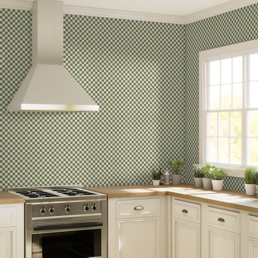Classic Sage Green and Cream White 1 Inch Check Wallpaper bedroom accents wallpaper