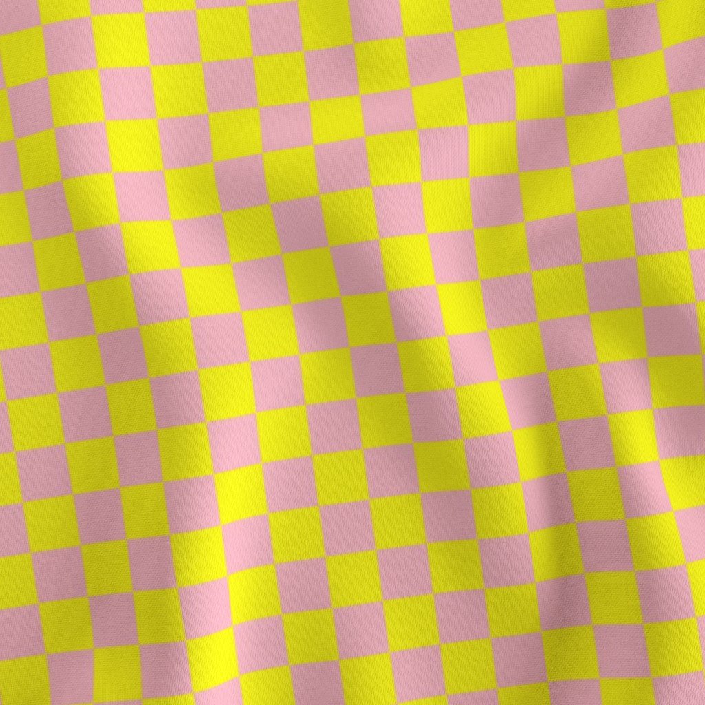 Classic Pink and Yellow 1 Inch Check Fabric pink and yellow fabric