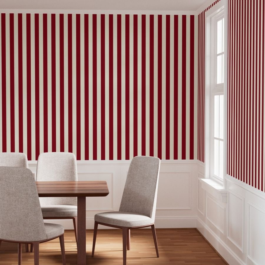 Classic Burgundy and Ivory 2-inch Vertical Stripes Home Decor Collection Home Styling Collection 2 inch stripe wallpaper