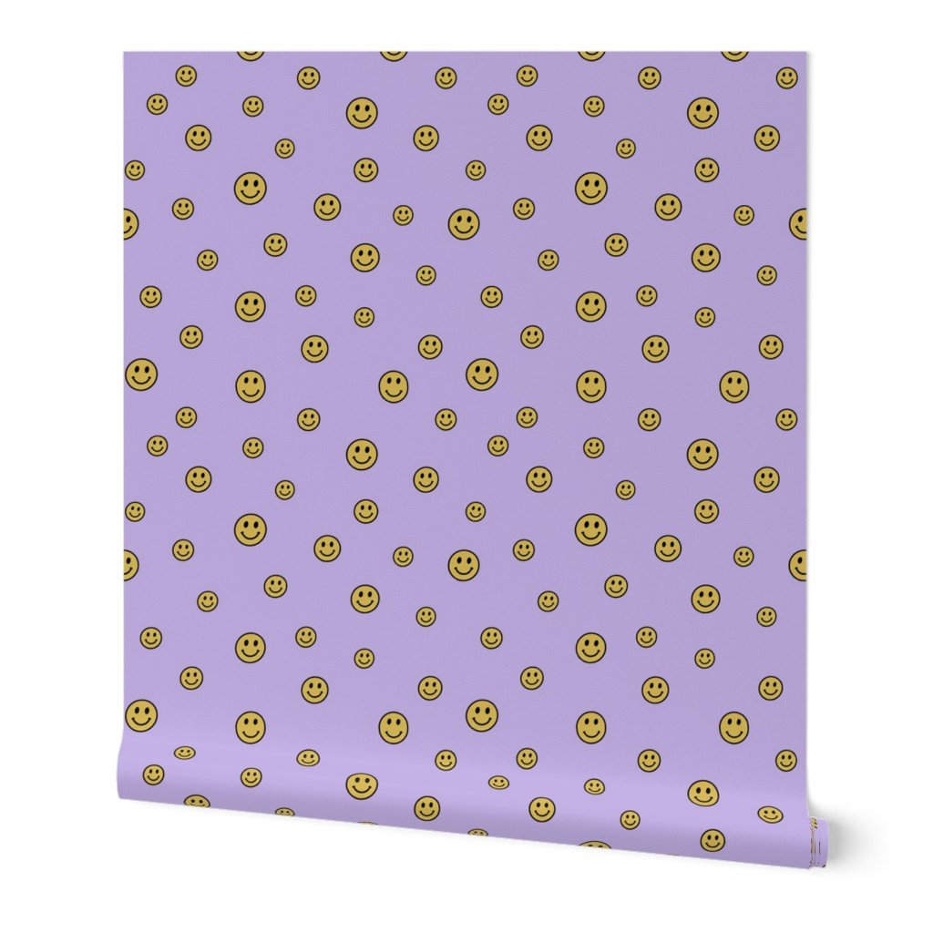 Retro Yellow Smiley Faces on Lavender Home Styling Collection Design Collection dopamine decor wallpaper