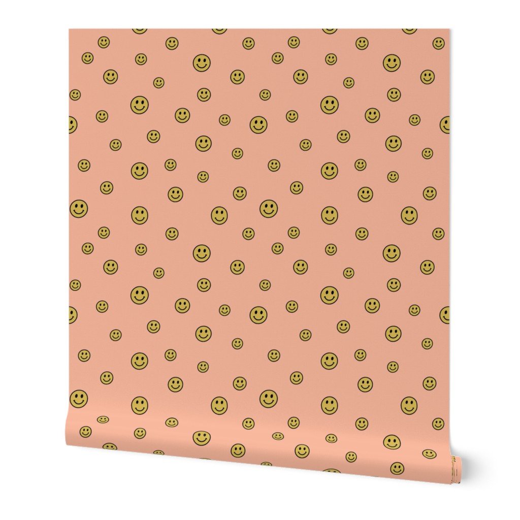 Retro Yellow Smiley Faces on Peach Interior Collection Decor Collection dopamine decor wallpaper