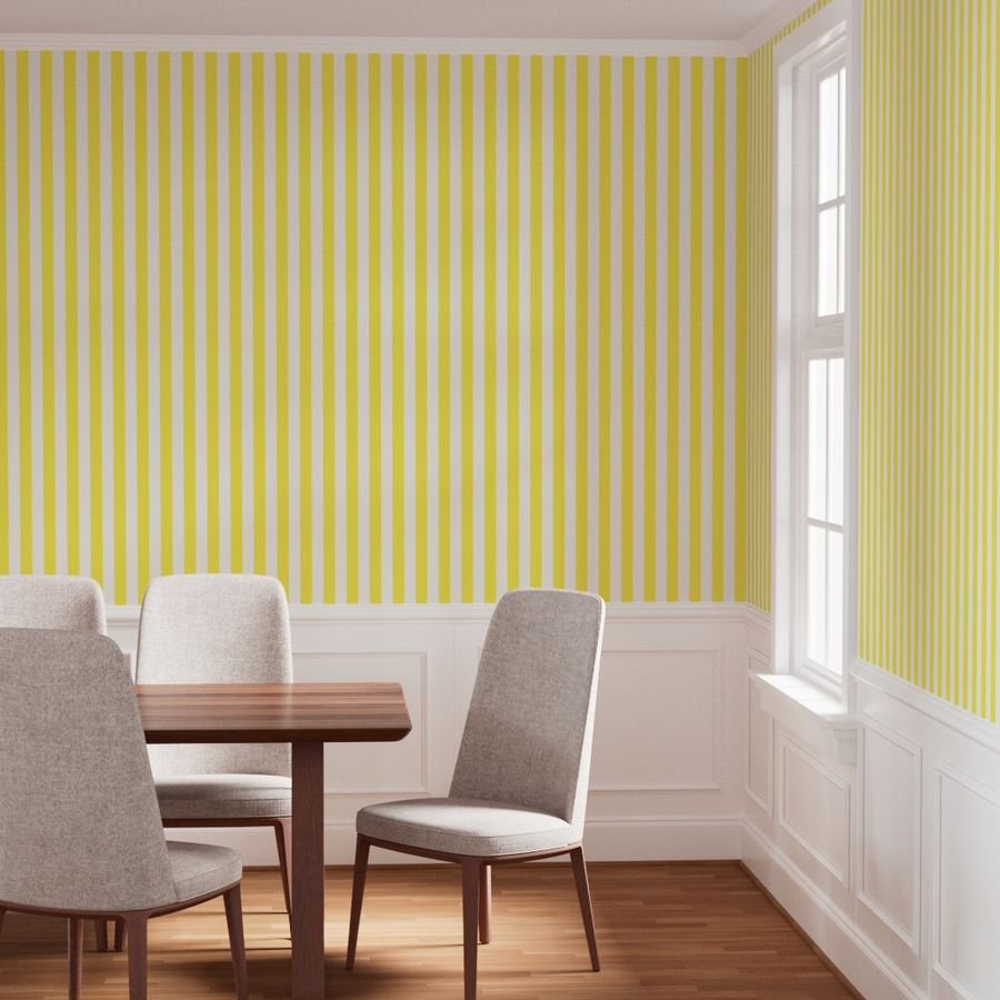Lemon Yellow 2 inch Wide Cabana Stripes Wallpaper wide stripes wallpaper