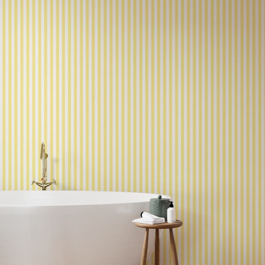 Buttermilk Yellow and White Wide Stripes Wallpaper bright yellow wallpaper