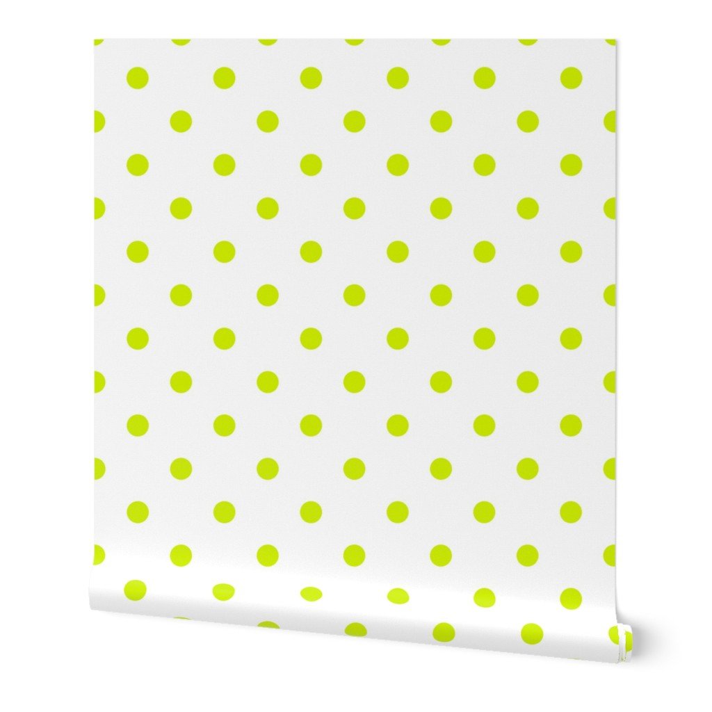 Lime Punch Polkadots on White Wallpaper lime green wallpaper