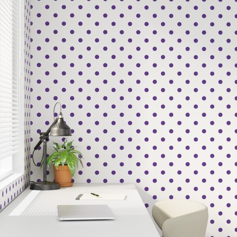 Ultra Violet Purple Polkadots on White Wallpaper white dots wallpaper
