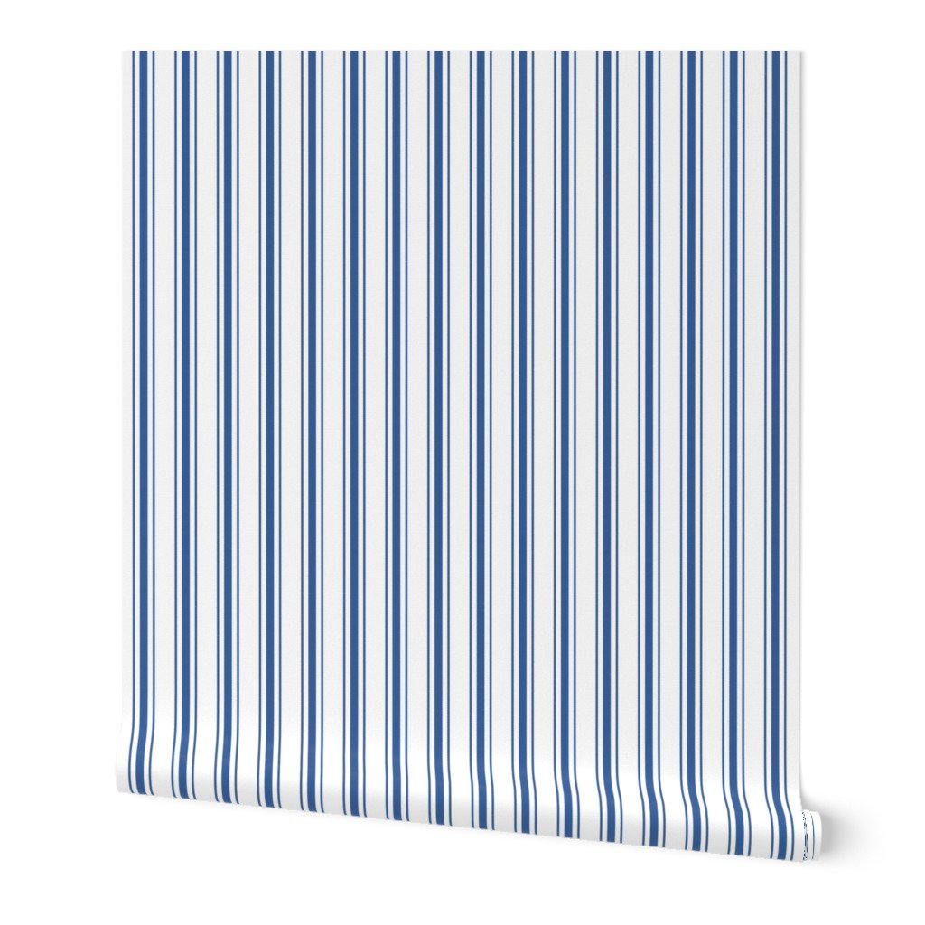 Mattress Ticking Wide Striped Pattern in Dark Blue and White Wallpaper mattress ticking wallpaper