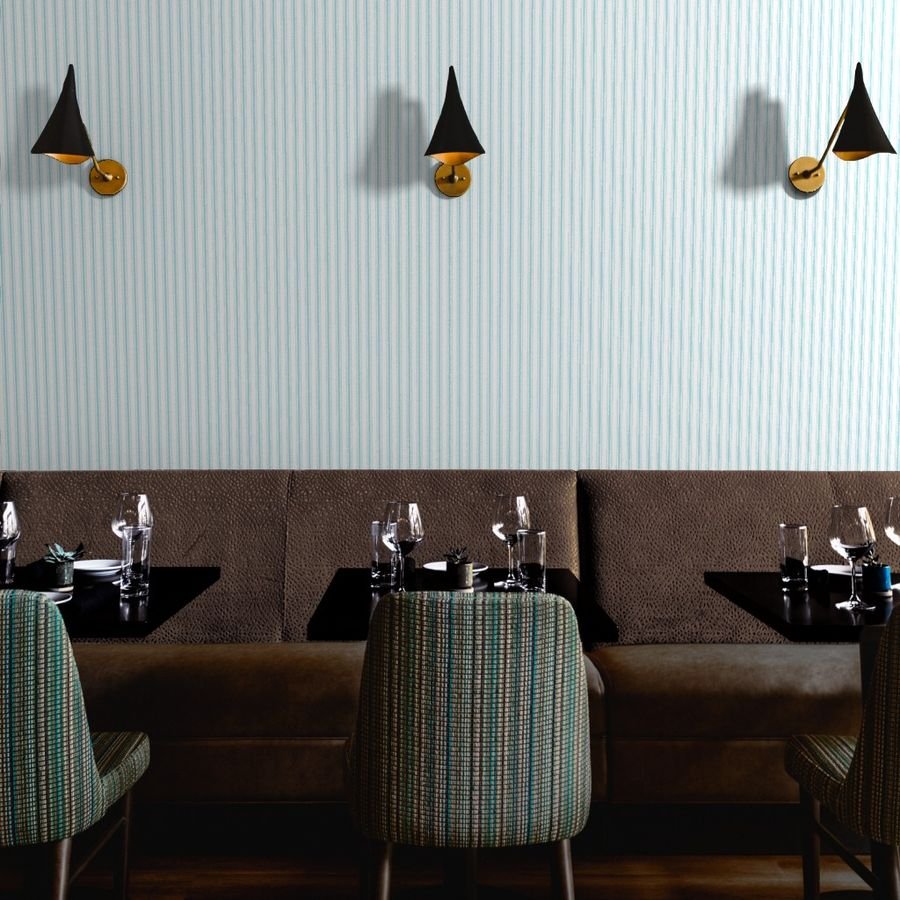 Pale Sky Blue and White Striped Mattress Ticking Wallpaper sky blue wallpaper