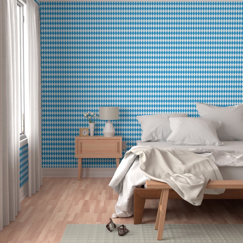 Oktoberfest Bavarian Blue and White Large Diagonal Diamond Pattern Design Collection Home Decor Collection design wallpaper