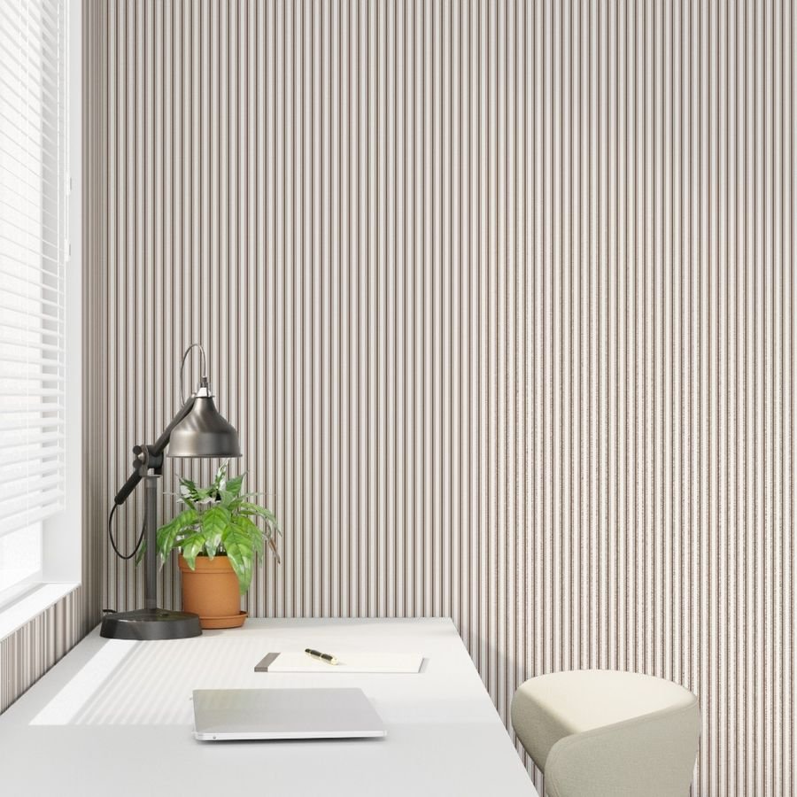 Mattress Ticking Narrow Striped Pattern in Chocolate Brown and White Wallpaper striped pattern wallpaper