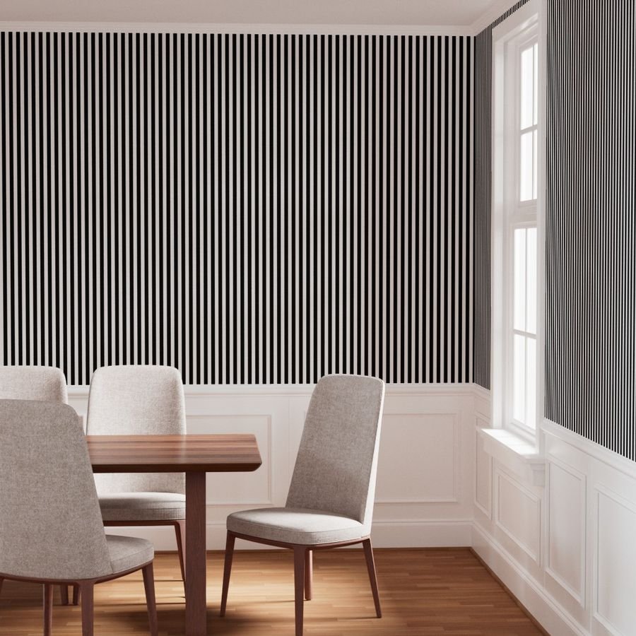 Black and White 3/4 inch Vertical Deck Chair Stripes Wallpaper deckchair stripe wallpaper