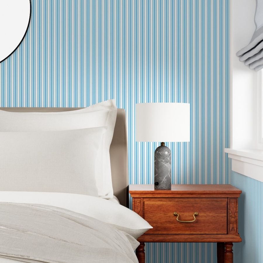 Trendy Large Blue Sky Pastel Blue French Mattress Ticking Double Wallpaper blue and white wallpaper