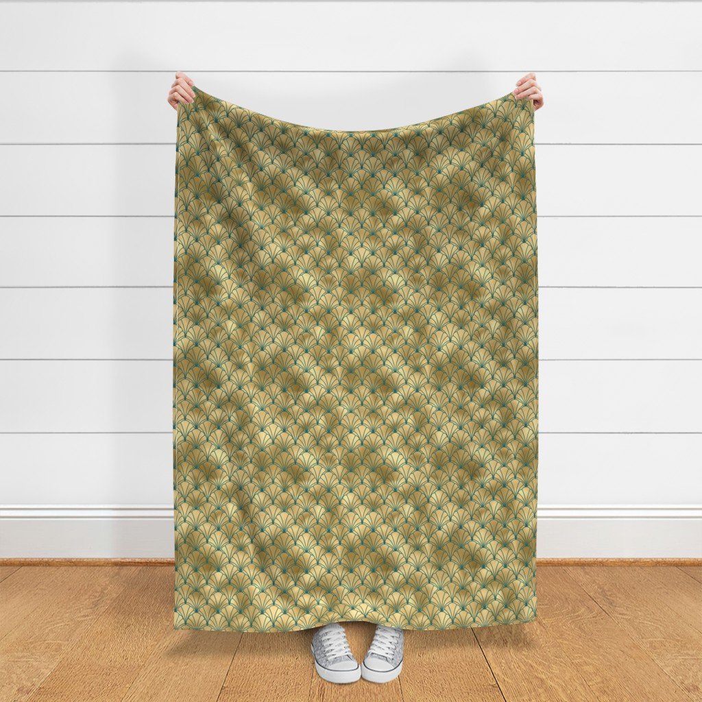 Teal and Faux Gold Foil Vintage Art Deco Scallop Shell Pattern Home Decor Collection Design Collection scallop shell fabric