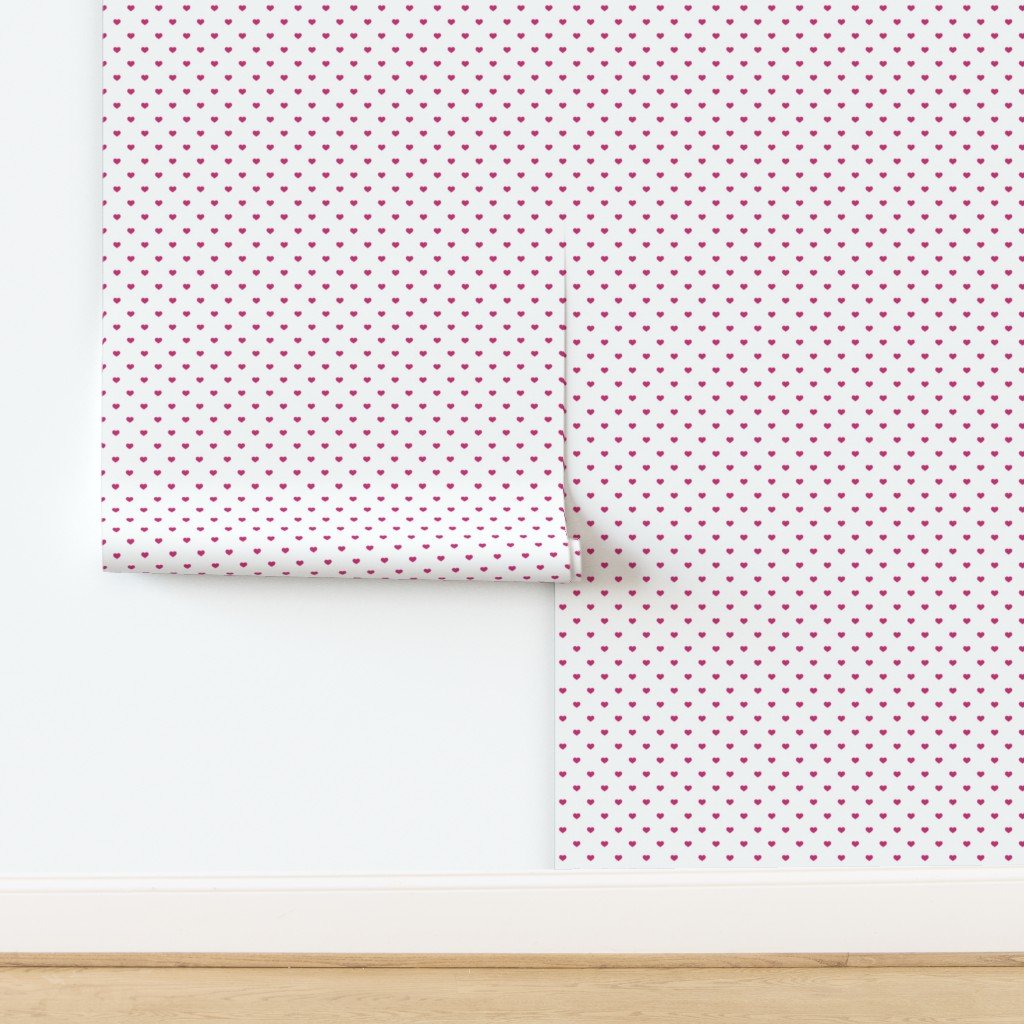 Mini Bubble Gum Pink Color Valentines Polkadot Love Hearts on White Design Collection design