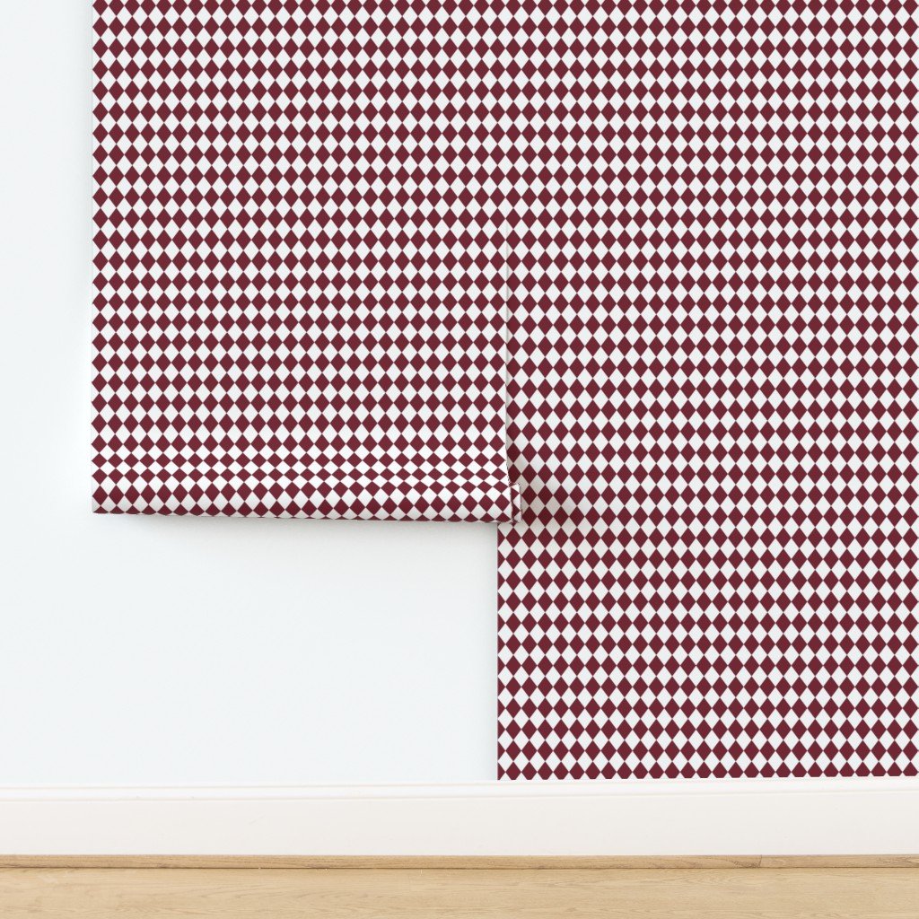 Small Wine and White Diamond Harlequin Check Pattern Wallpaper design