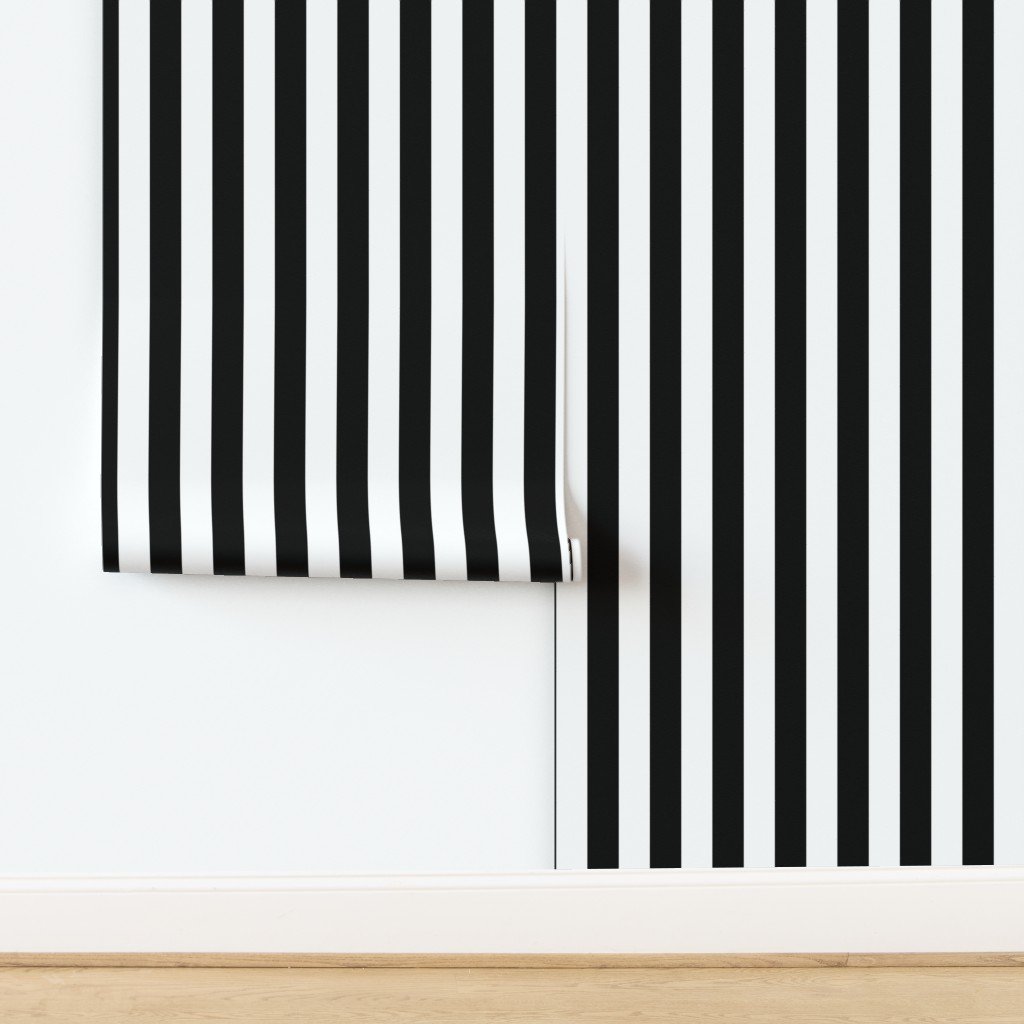 Classic 2 Inch Black and White Modern Cabana Upholstery Stripes Wallpaper design