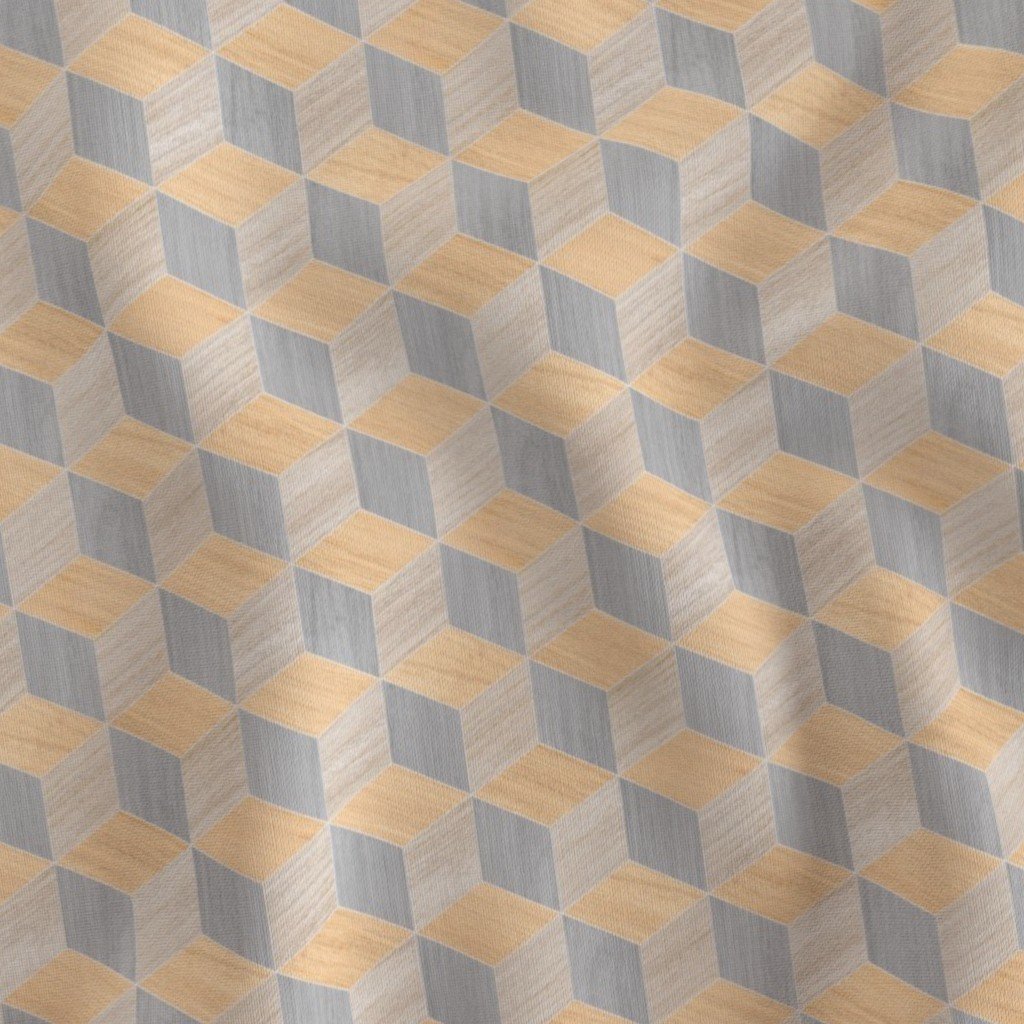 Geometric Wood Grain Cubes in Oak Ash and White Pine Panels Fabric white pine fabric