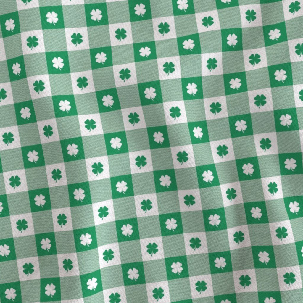 Kelly and White Gingham Check with Center Shamrock Medallions in Fabric gingham with shamroc fabric