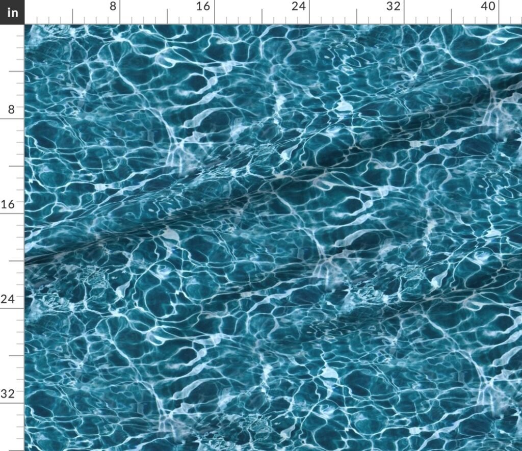 Teal Ripples in Wavy Water Fabric design