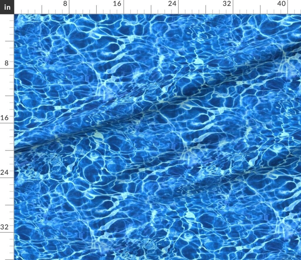 Blue Pool Water Ripple Reflections with Shimmering Summer Waves Fabric design