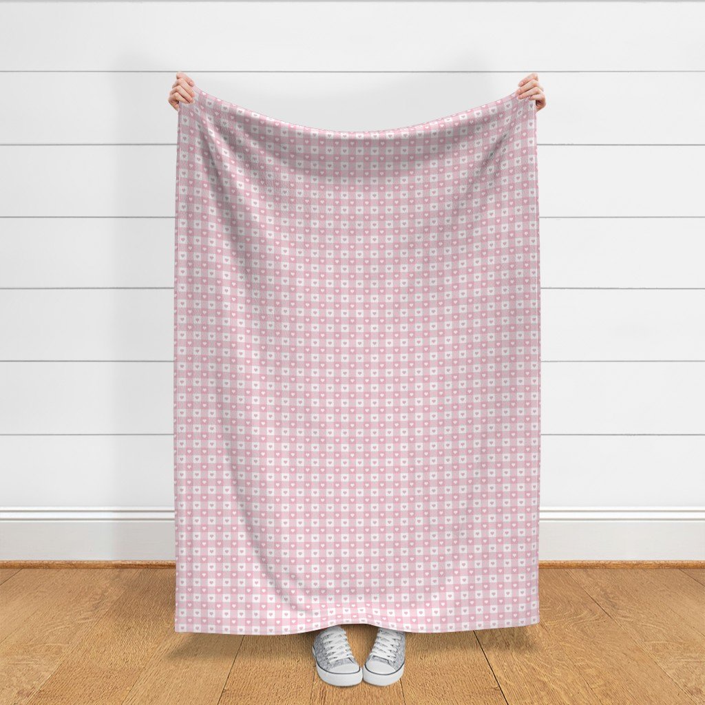 Cotton Candy and White Gingham Valentines Check with Center Heart Fabric cotton candy fabric