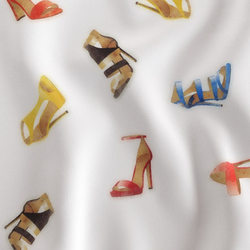 Vintage Multicolor Watercolor High Heel Shoes Tossed Pattern Fabric high heel shoes fabric