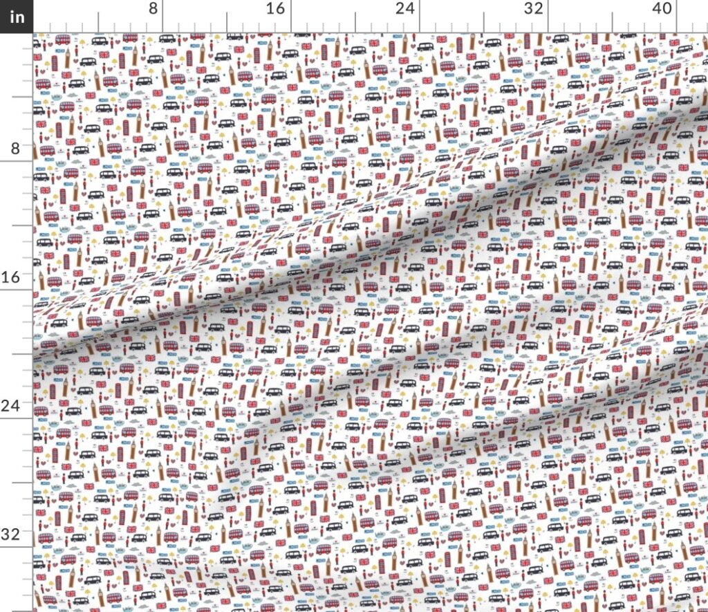 Small London England Handdrawn Motifs Big Ben Union Jack Palace Guard Fabric design
