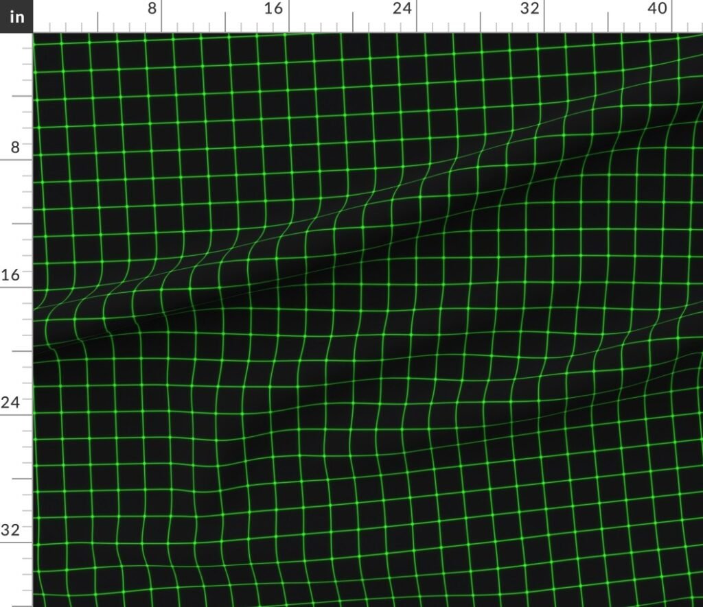 Small Matrix Optical Illusion Grid in Black and Neon Green Fabric design