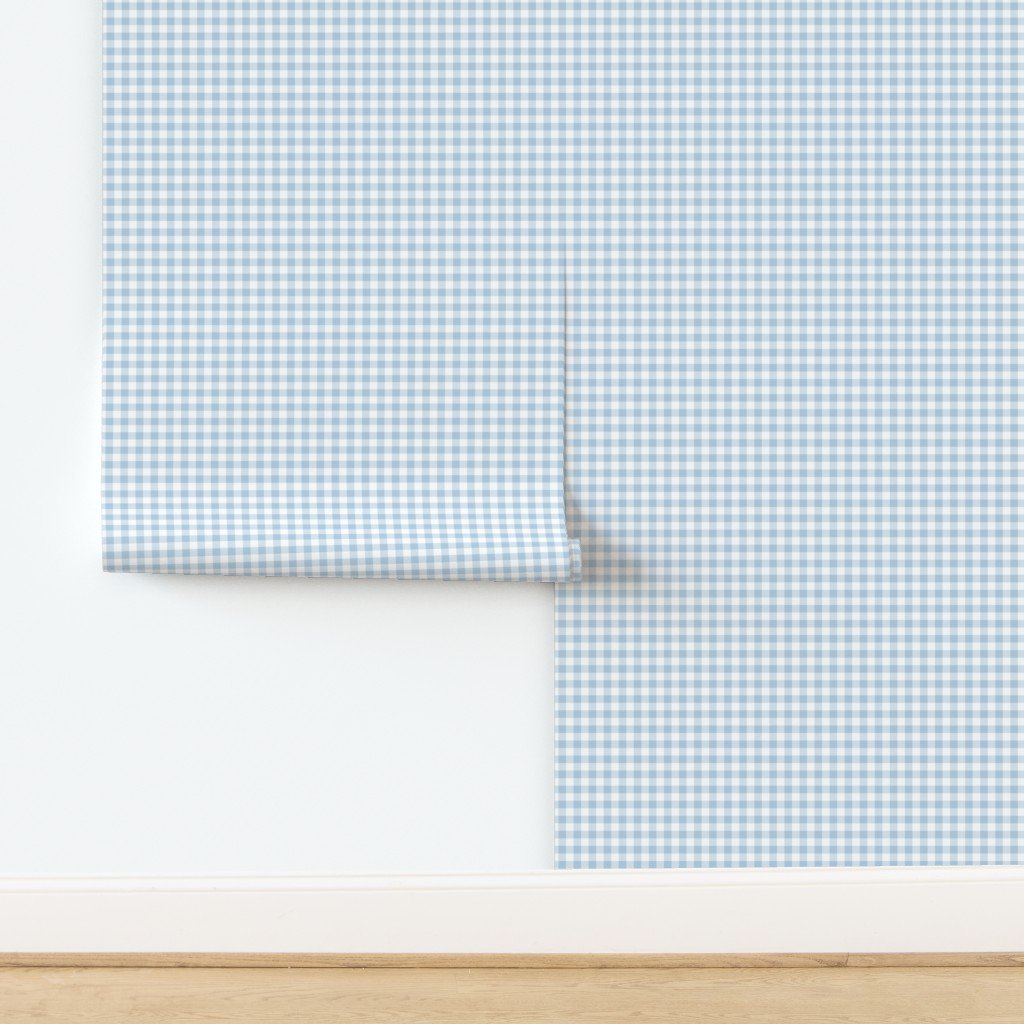 Cloud White and Sky Blue Check Gingham Plaid Wallpaper design