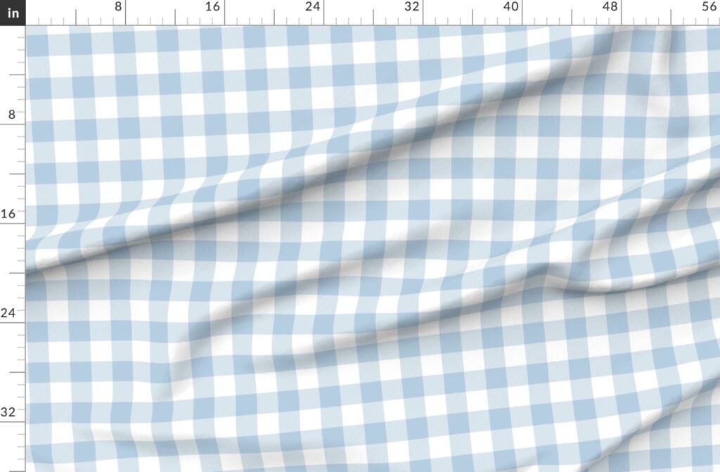 Cloud White and Sky Blue Check Gingham Plaid Fabric design