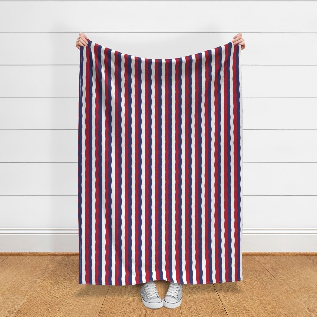 USA Red White and blue 1 inch Scalloped Vertical Waves Fabric flag colors fabric