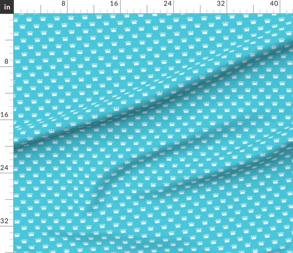 Mini Turquoise with Pale Grey Crowns Turquoise Fabric design