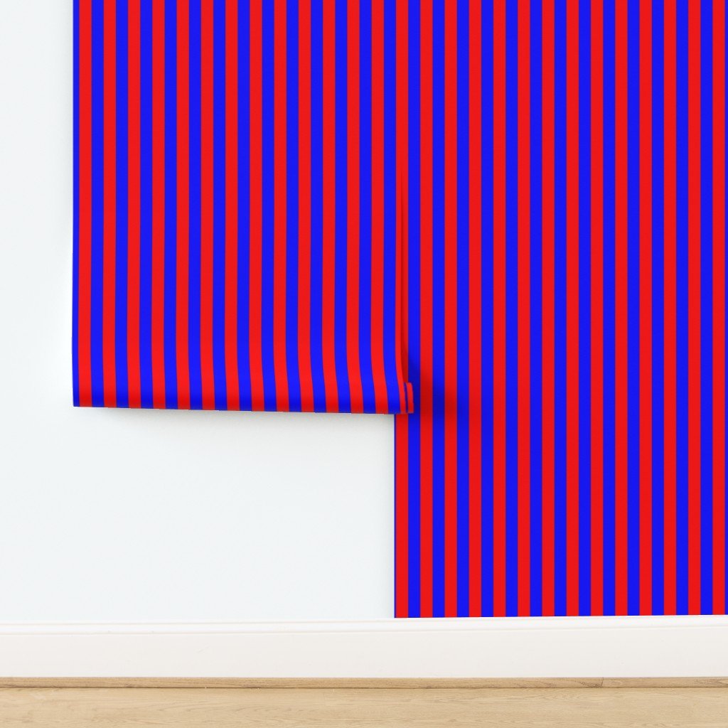One Inch Vertical Red and Blue School Colors Stripes Wallpaper design