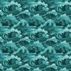 Japanese Woodcut Big Tsunami Waves in Shades of Aqua Blue
