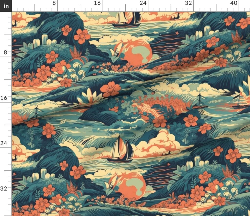 Vintage Hawaiian Seascape Fabric design