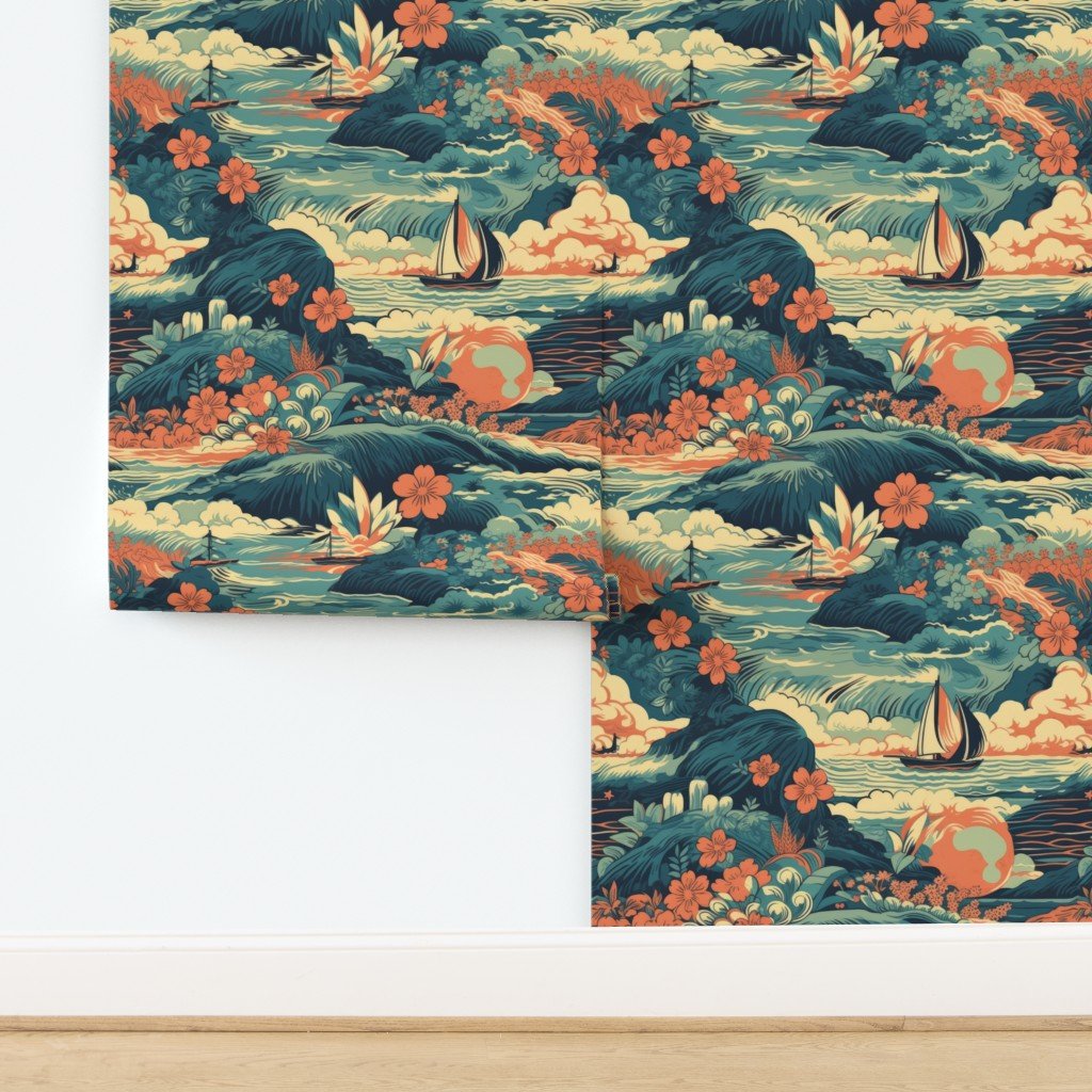Vintage Hawaiian Seascape Wallpaper design