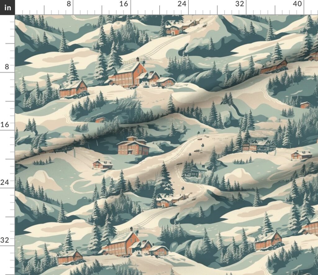 Vintage Ski Slope Blue Fabric design