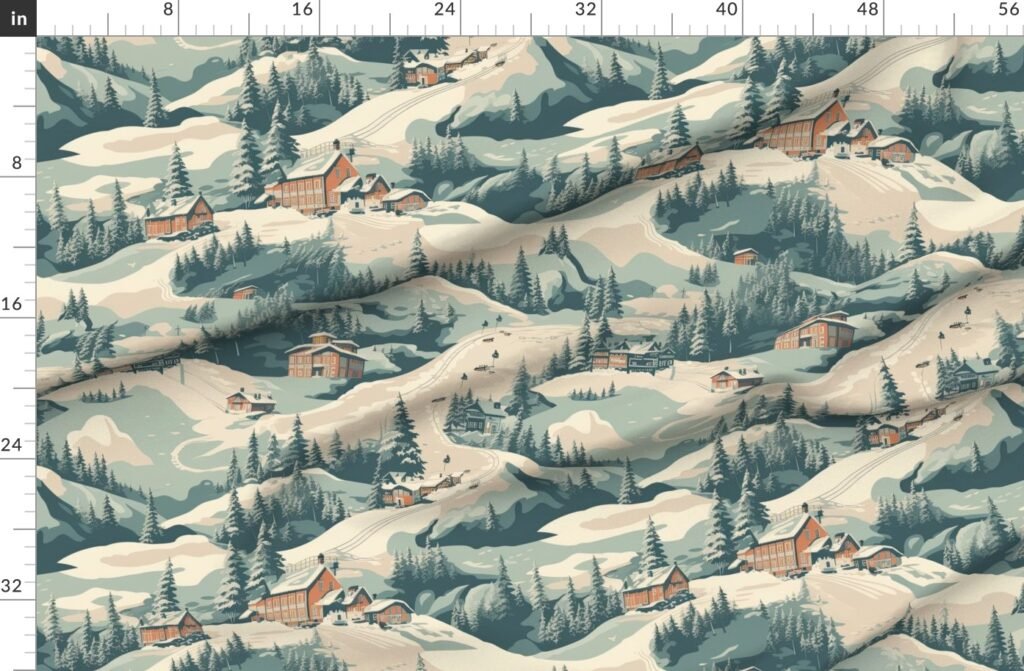 Vintage Ski Slope Blue Fabric design
