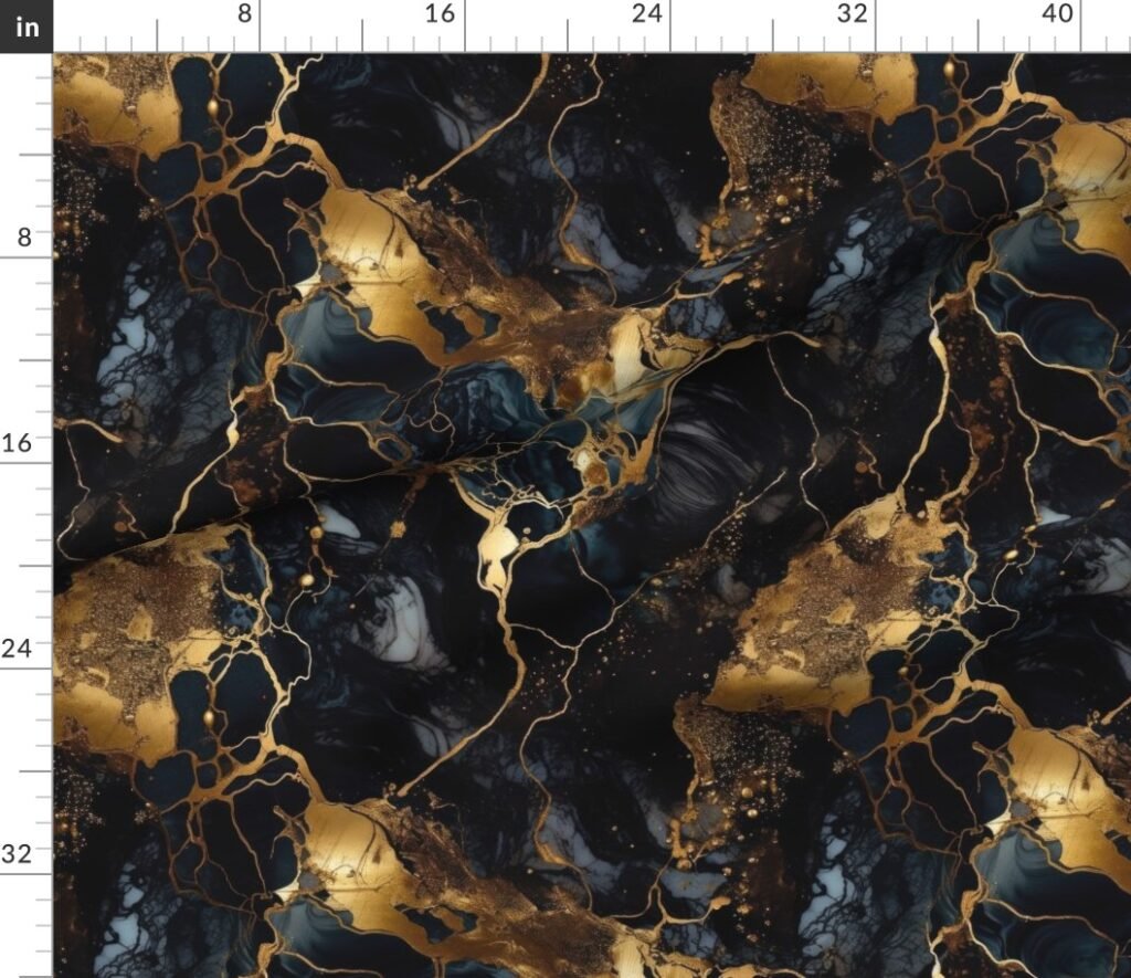 Black and Gold Alcohol Ink 1 Fabric design