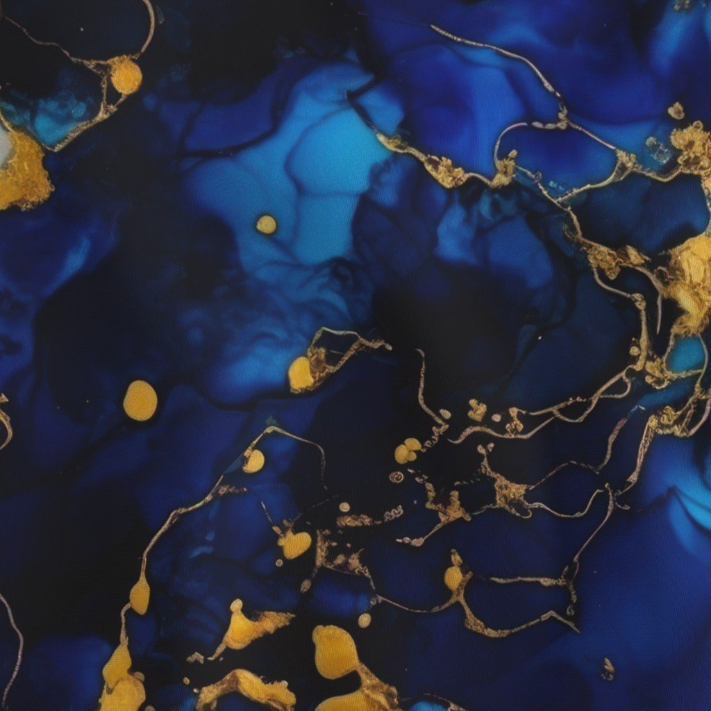 Cobalt Blue and Gold Alcohol Ink 2 Fabric alcohol ink fabric