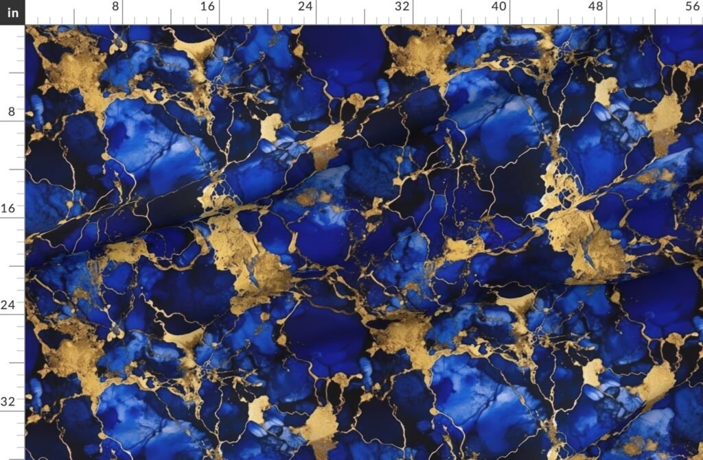 Cobalt Blue and Gold Alcohol Ink 3 Fabric design