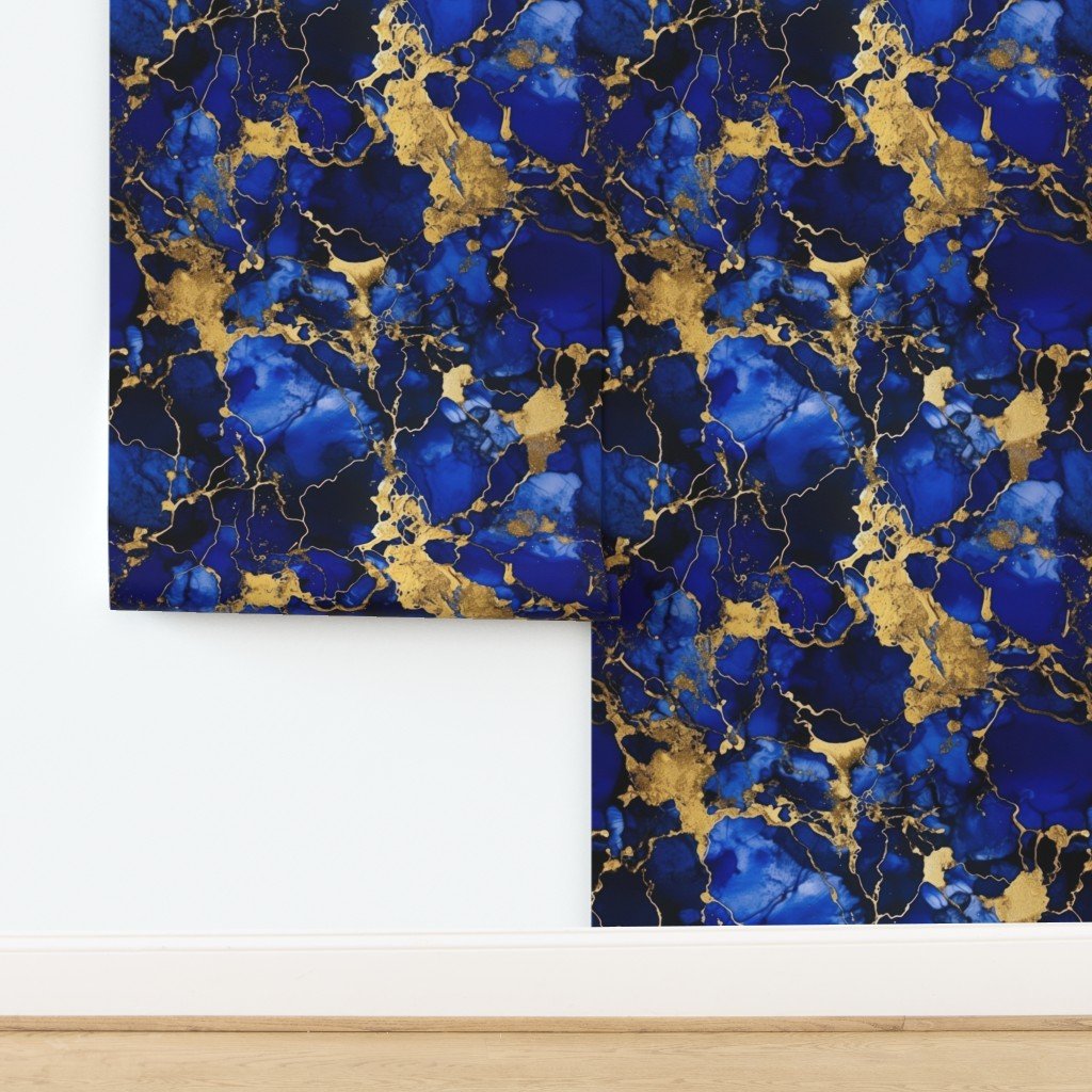 Cobalt Blue and Gold Alcohol Ink 3 Wallpaper design