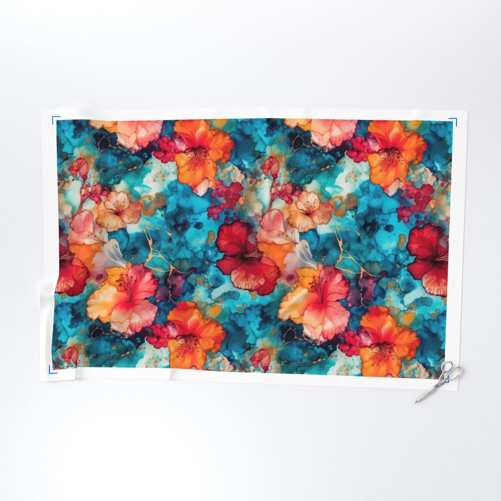 Hawaiian Alcohol Ink Fabric abstract hawaiian fabric
