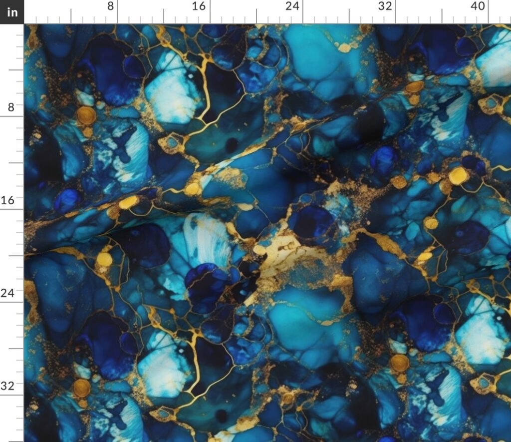 Gold and Blue Sapphire Alcohol Ink 1 Fabric design