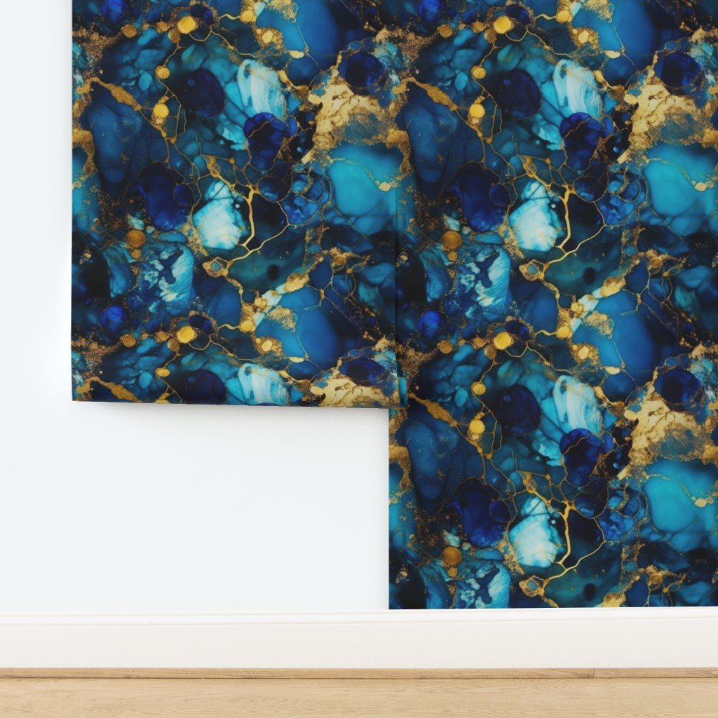 Gold and Blue Sapphire Alcohol Ink 1 Wallpaper design