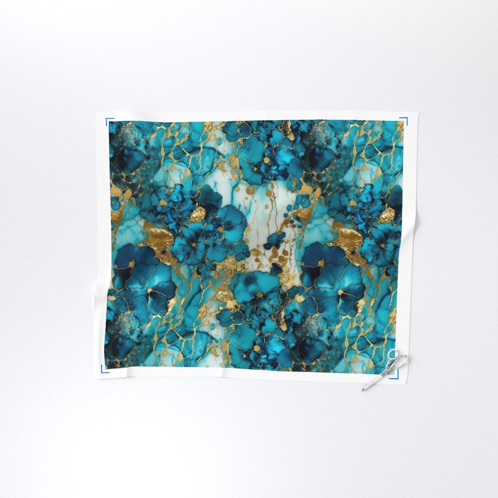 Turquoise and Gold Alcohol Ink 4 Fabric alcohol ink fabric