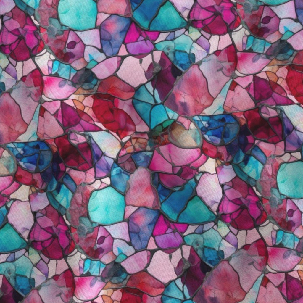 Pink and Blue Seaglass 4 Fabric broken glass fabric