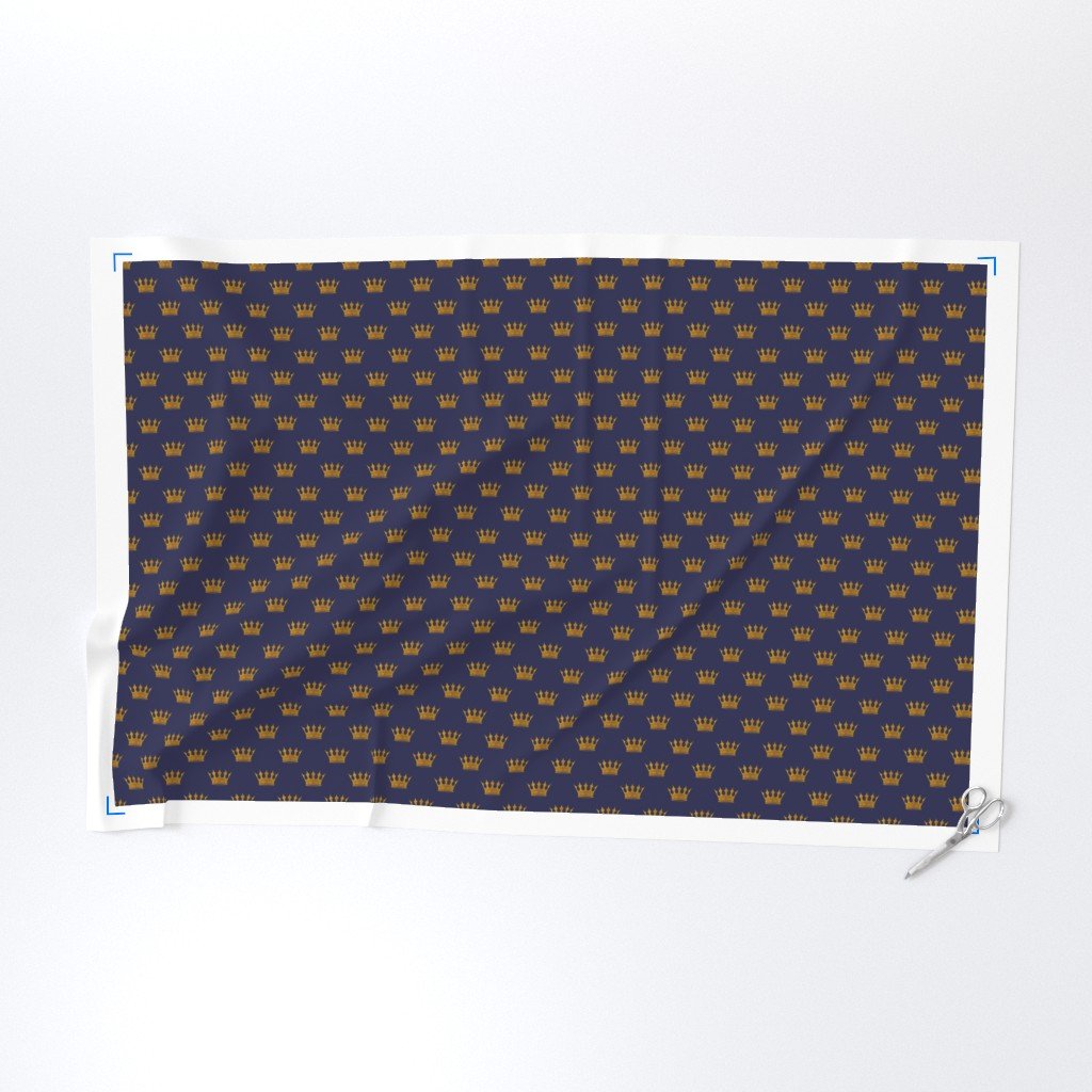 Small 1.5 Inch Gold Crowns on Royal Blue Fabric blue and gold fabric